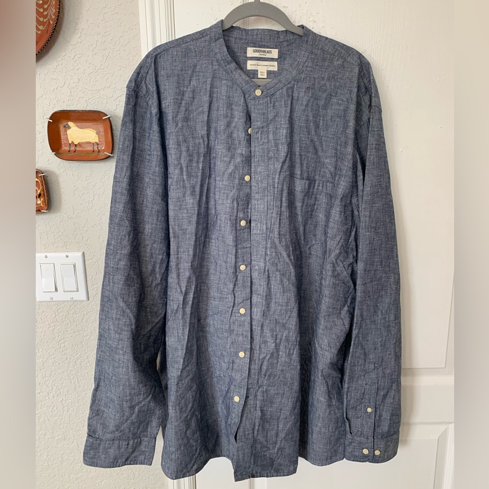 Goodthreads Mandarin Collar Chambray Shirt, Size XXXLT